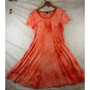 Sami & Jo Women's Orange Tie Dye Sequin Short Sleeve A-Line Dress Size L